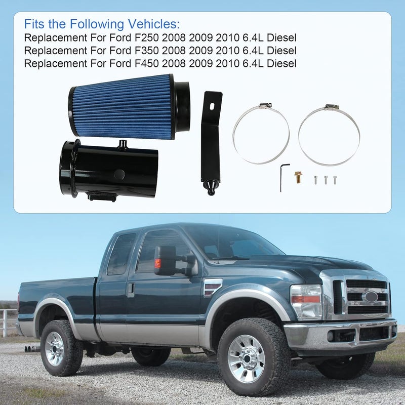 LDMINDA Cold Air Intake Kit 6.4 Diesel Filter System Air Intake Pipe with Oiled Filter Replacement for 2008-2010 Ford F-250 F-350 F-450 Super Duty Power stroke Diesel Engine 6.4L - Image 2